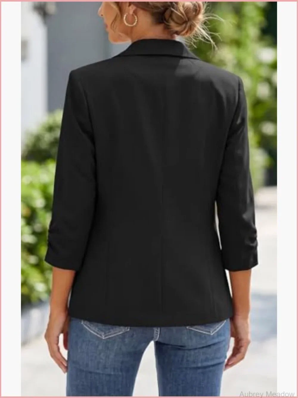 3/4 Sleeve Slim Fit Work Blazer Lapel Jacket Lined Pockets Shoulder Pads